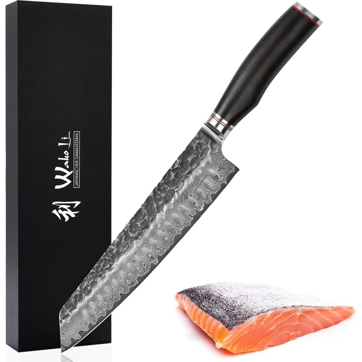 Wakoli Asiamesser EBO Damastmesser Kiritsuke Küchenmesser Kochmesser 20 cm Klinge, aus 67 Lagen Damaststahl, VG10 Kern