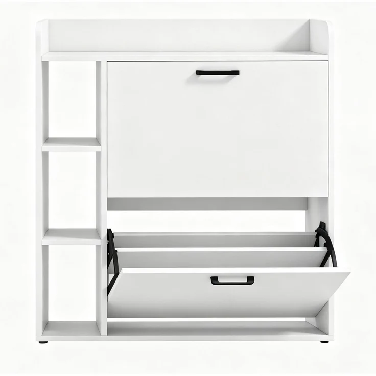 DESVIAE Garderobenschrank Weiß aus Spanplatte – 83x90,5x24 cm – 2 Kippfächer, 3 Seitenfächer – Bild 7