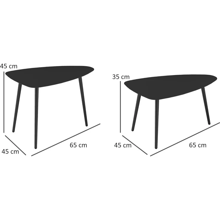 Outsunny Beistelltisch im Geometrischem Design (wetterfest Balkontisch, 2-St, 2er Set Couchtisch), aus Stahl, für Garten, Terrasse, Balkon, Schwarz – Bild 3