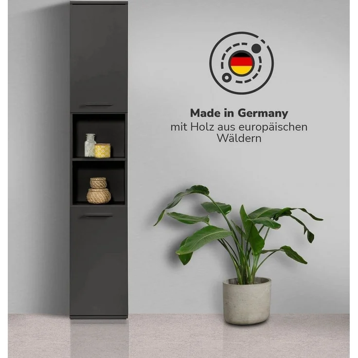 mokebo Hochschrank Der Kapitän (mit 5 Einlegeböden) hoher Badschrank oder Badezimmerschrank Schwarz-Anthrazit – Bild 2