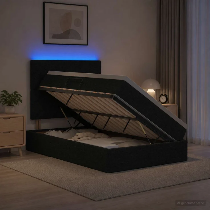 vidaXL LED-Speicherbett mit Matratze Schwarz 120 x 200 cm Stoff 3460001 – Bild 4