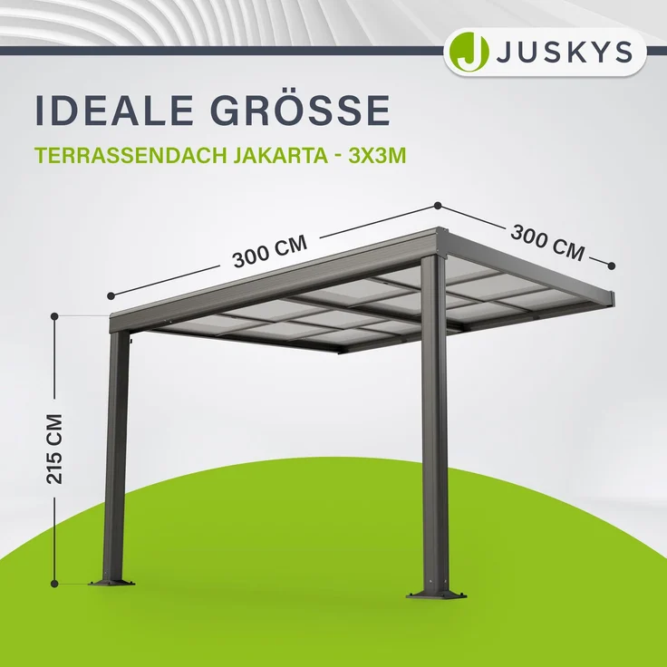Juskys Terrassenüberdachung 3x3 m mit Schiebedach - Terrassendach aus Aluminium mit Doppelstegplatten - wetterfeste Überdachung mit UV-Schutz - Grau – Bild 2