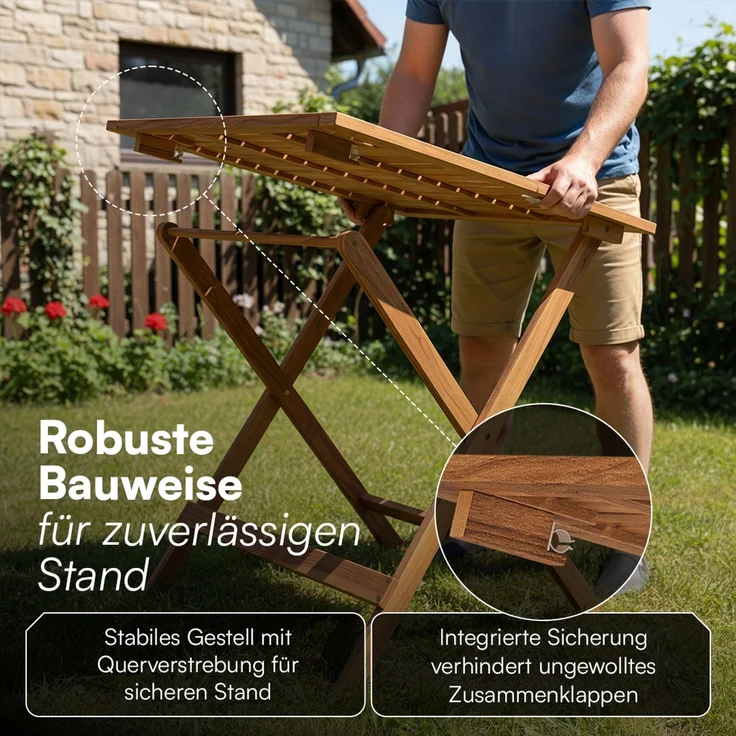 STEELSØN 'Lystra' Gartentisch, Akazienholz geölt, 70x70x73 cm (LxBxH), Holztisch klappbar, bis 80 kg belastbar – Bild 4