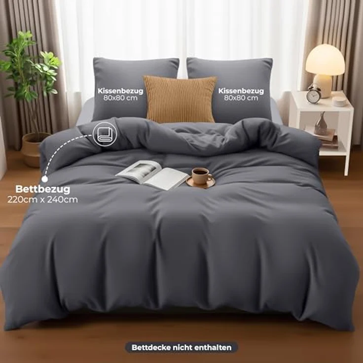 Utopia Bedding Bettwäsche 220x240 Set - Mikrofaser Bettbezug 240x220 cm + 2 Kissenbezüge 80x80 cm - Grau – Bild 5