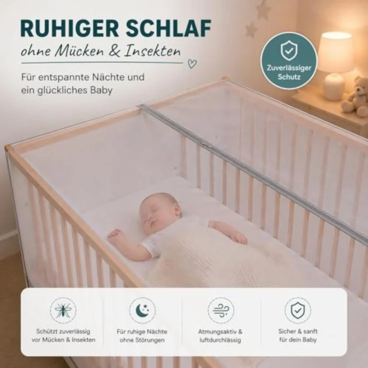 Moskitonetz Babybett/Kinderbett Mückenschutz/Insektenschutz mit Reißverschluss zum Öffnen in der Mitte/Farbe: Anthrazit – Bild 3