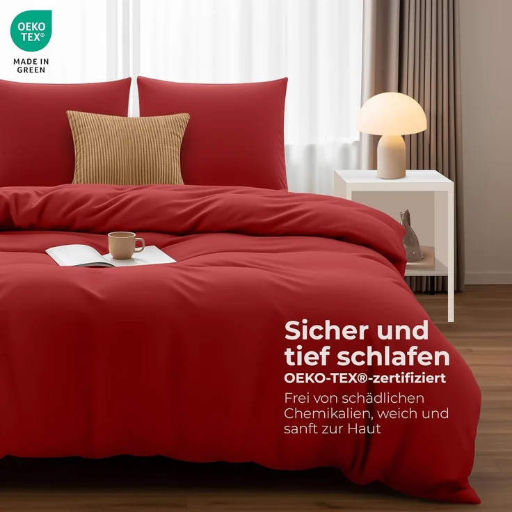 Utopia Bedding Bettwäsche 220x240 Set - Mikrofaser Bettbezug 240x220 cm + 2 Kissenbezüge 65x65 cm - Rot – Bild 2