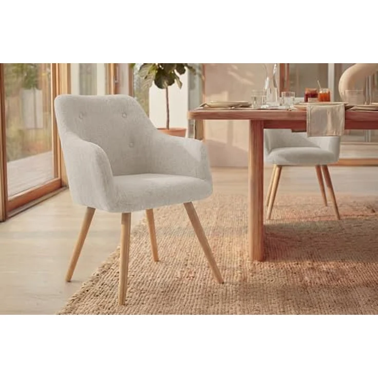 riess-ambiente Esszimmerstuhl SCANDINAVIA MEISTERSTÜCK beige/natur- Strukturstoff, Gummibaum, massiv (Einzelartikel, 1 St), Nordischer Stuhl - ideal für Esszimmer, Wohnbereich oder Homeoffice – Bild 2