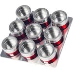 10tlg Edelstahl Metallic Gewürzdosenset Gewurzregal Salz Pfeffer Küche Gewürz Behälter Rot