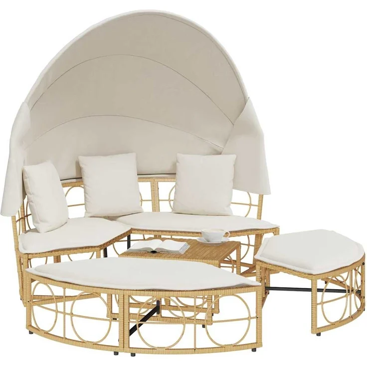 vidaXL Outdoor-Loungebett mit Dach und Kissen Poly Rattan 4108235 – Bild 3