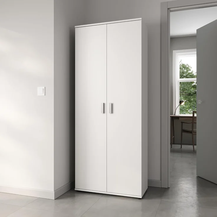 Home Collective Mehrzweckschrank 75 cm breit mit Einlegeböden 75x35x184 cm (BxTxH) Weiß (Vorratsschrank Universalschrank für Haushalt, Flur, Büro, Keller) mit 2 Türen & 6 Einlegeböden – Bild 2
