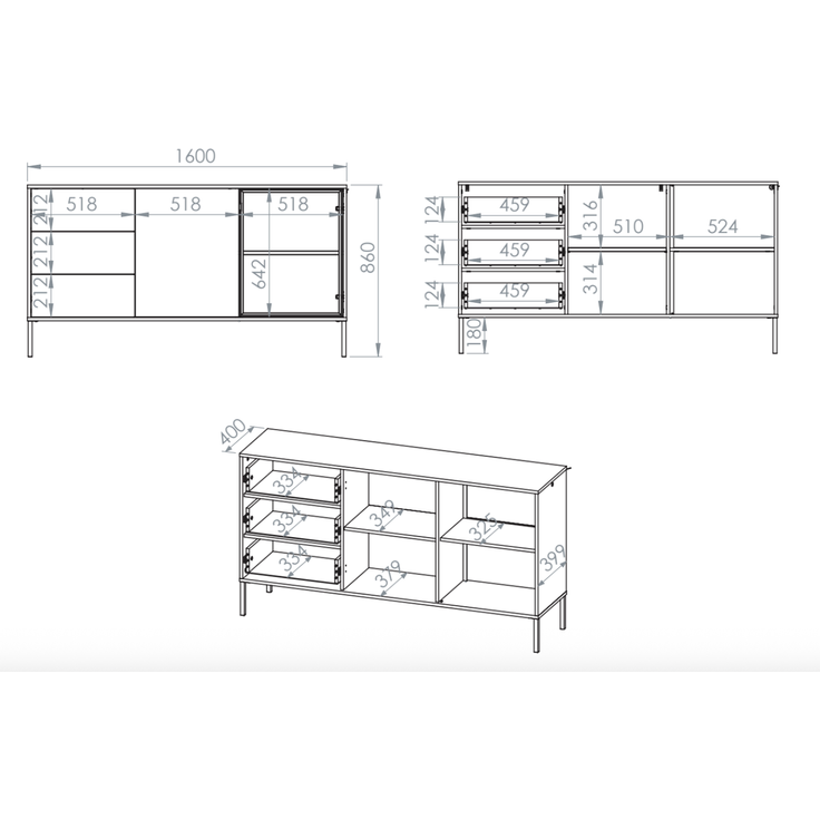 Selsey 'Barnee' – Sideboard mit beleuchteter Glasvitrine, Kaschmir, 160 cm – Bild 5