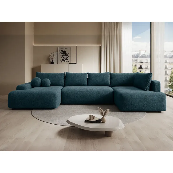 Vente-unique - DAVISO Sofa Stoff Blau - B 204 cm x H 87 cm x L 360 cm