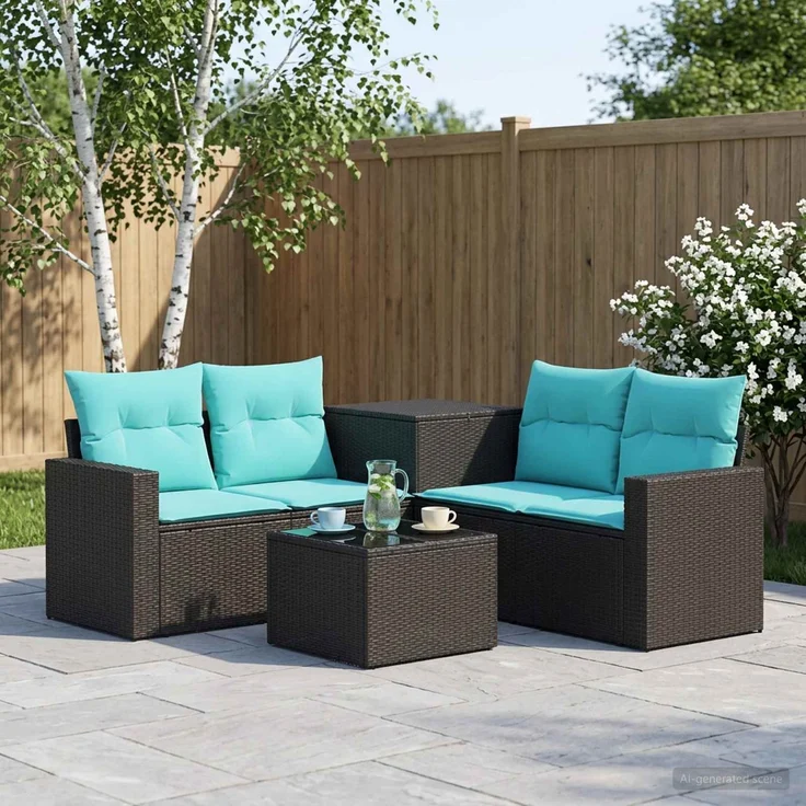 vidaXL Sofa Set 6 stk. Schwarz und Blau Polyrattan und Stahl 3447393 – Bild 1