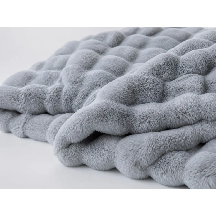 Doppellagige Flanell-Kuscheldecke mit Blasenstruktur Grau-Blau 180 x 200 cm – Bild 3