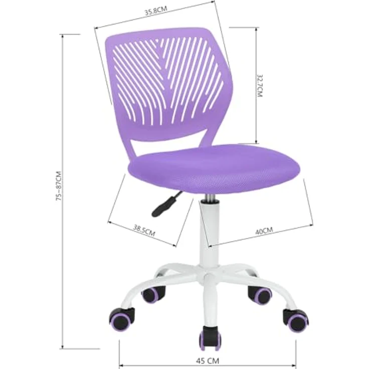 MEUBLE Cosy Bürostuhl 2er Set, Drehstuhl Höhenverstellbar, Schreibtischstuhl ohne Armlehnen, Computerstuhl mit Rollen, Arbeitsstuhl für Homeoffice, Lernen und Jugendzimmer, Violett + Türkis – Bild 3