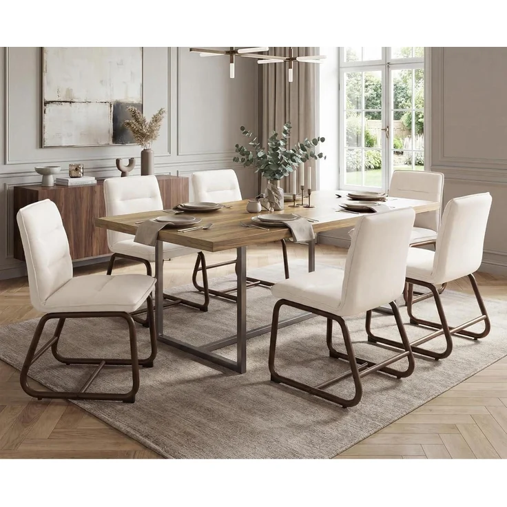 Esszimmerstühle 4er Set Polster Leinen Metallbeine 4 Beige – Bild 8
