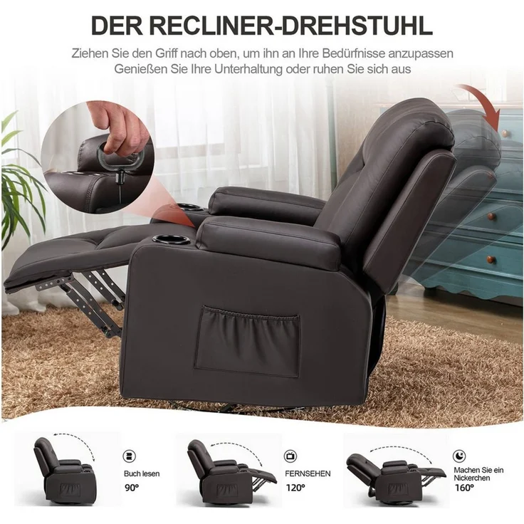 COMHOMA Relaxsessel TV-Sessel aus Stoff/Kunstleder mit Liegefunktion Fernsehsessel (Relaxsessel mit Liegefunktion), mit Wippfunktion und Relaxfunktion – Bild 2