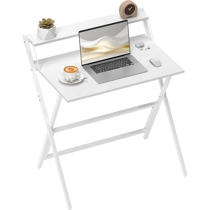 Klappschreibtisch 75,5 x 50 cm mit Ablagefach für Schlafzimmer, kleine Räume, weiß