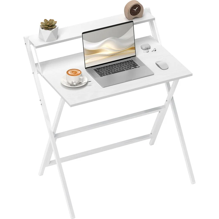 Klappschreibtisch 75,5 x 50 cm mit Ablagefach für Schlafzimmer, kleine Räume, weiß – Bild 1