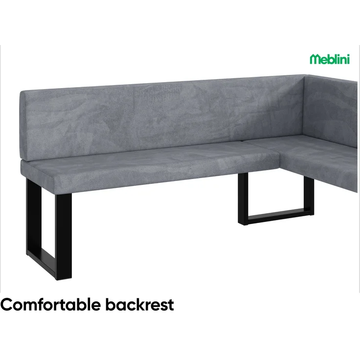 MEBLINI Eckbank für Esszimmer mit ausziehbarem Tisch - Küchenbank - Essecke - Sitzecke Küche - TONI - U-Beine 128x168x87cm Rechts - Grau Samt/M Schwarz Hochgl. – Bild 5