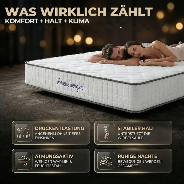 Arensberger JANA Federkernmatratze - 20cm Höhe - Matratze mit Gelschaum Schicht - H3 Mittelfest – 7 Zonen - Federkern - Liegekomfort 100x200cm – Bild 5