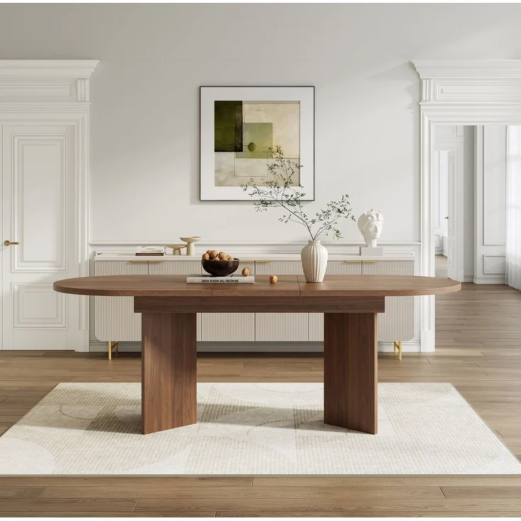 Ausziehbarer Esstisch mit abgerundeten Ecken, 120/160x80 cm, Walnuss – Bild 1