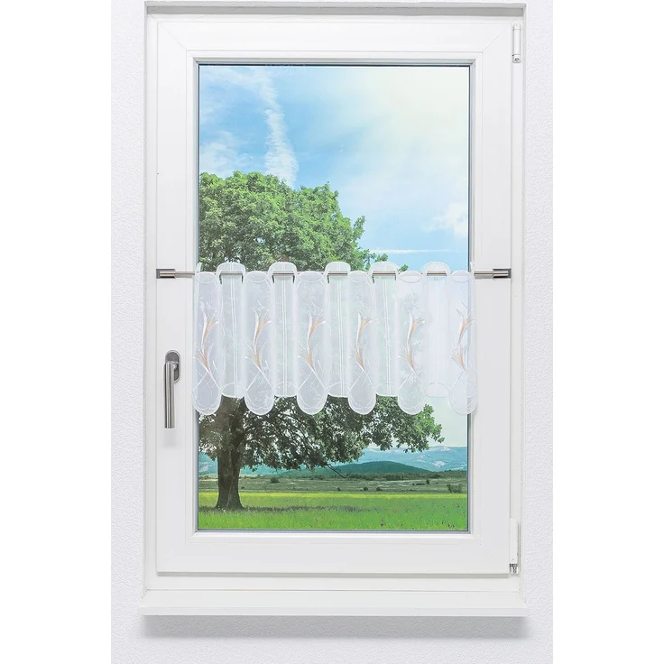 Scheibengardine Plauener Spitze - Blumenkelche (Bx H) 213,2cm * 30cm Beige/beige – Bild 1