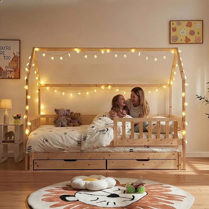 Doppel-Kinderbett Aarghonmaa mit Matratze 90x200 cm Kiefernholz Natur [en. casa] – Bild 4