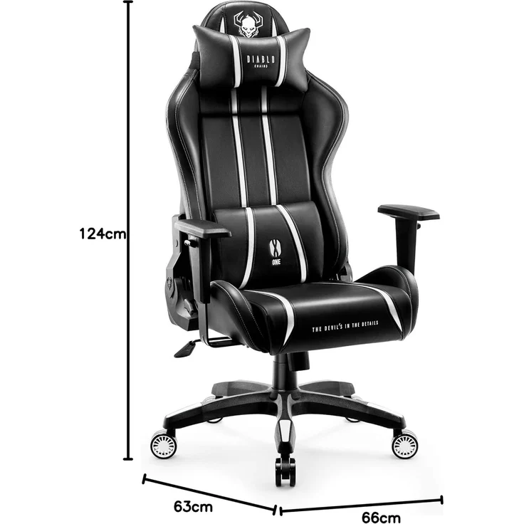 Diablo X-One 2.0 Gaming Stuhl für Kinder Gamer Chair Bürostuhl Schreibtischstuhl Verstellbare Armlehnen Ergonomisches Design Nacken/-Lendenkissen Wippfunktion Schwarz-Weiß Kids (S) – Bild 3