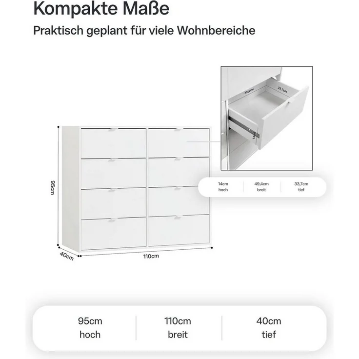 mokebo Sideboard Die Stilvolle, Made in Germany, Nachttisch, Highboard, Anrichte, Sideboard in Weiß – Bild 4