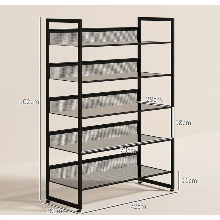 HOMCOM Schuhregal, Stahl, Schwarz, 72L x 30B x 102H cm – Bild 3