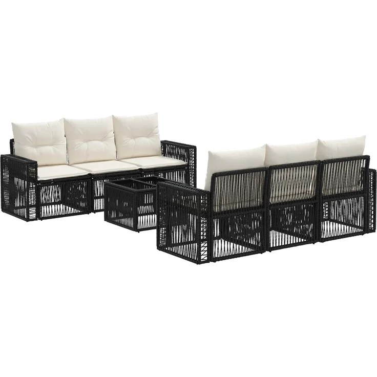 vidaXL Gartensofa-set 7 stk. Schwarz 55 x 55 x 37 cm Poly-Rattan 3435055 – Bild 2