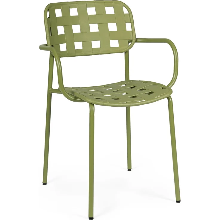 Gartenstuhl Clover 4er-Set mit Armlehne, Metall und Polypropylen Geflecht, modern, grün, stapelbar – Bild 1