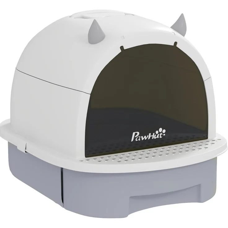 Katzentoilette aus Kunststoff mit Deckel, Schublade & Schaufel, 40,5x52x39 cm, Grau – Bild 2