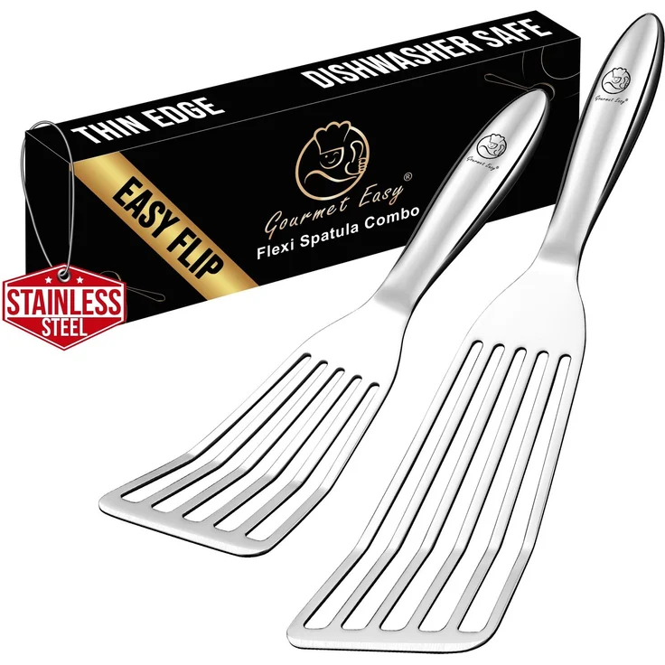 Fischwender / Pfannenwender,Fischwender-Set, Edelstahl, 2-teilig (groß/klein) für empfindliches Bratgut – Bild 1