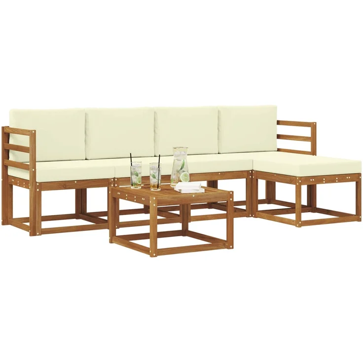 vidaXL Outdoor-Sofagarnitur 6 pcs Natur und Creme Massivholz Akazie 3366273 – Bild 3