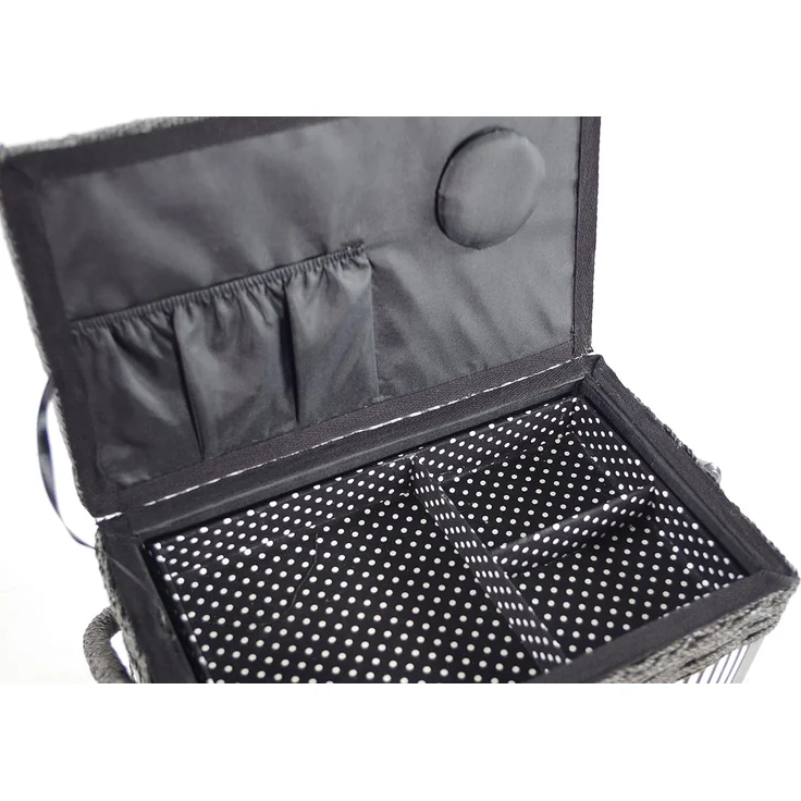 Kobolo Nähkorb Nähkästchen rechteckig schwarz/weiß -Textileinsatz (Schwarz-weiß gestreift/gepunktet) – Bild 3