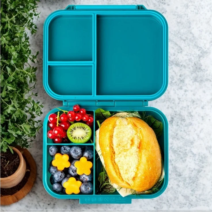 LEKKABOX Lunchbox Mini Kinder Bentobox, 3 Fächer - Brotdose Vesperdose Brotbüchse, Für feuchte Lebensmittel auslaufsicher, inkl. extra Trenner – Bild 3