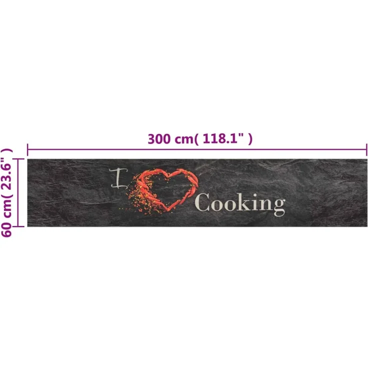 vidaXL Küchenteppich Waschbar Cooking Schwarz 60x300 cm Samt 136551 – Bild 5