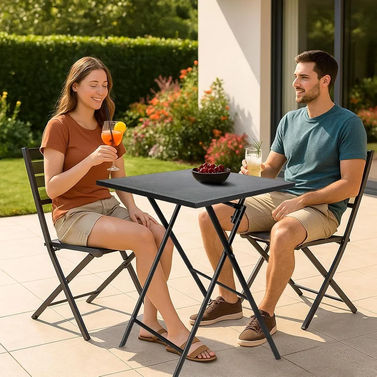 BRUBAKER Gartentisch Bergamo - 58 x 58 cm Balkontisch wetterfest (1-St, Campingtisch eckig mit Stein Optik - Klapptisch für Balkon, Terrasse), Metall Beistelltisch klappbar - Bistrotisch – Bild 2