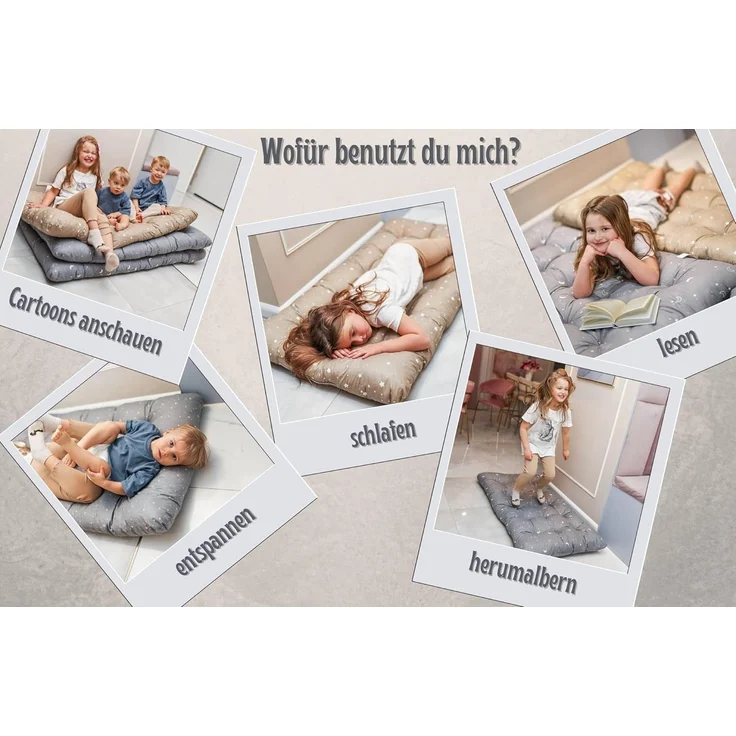 Krabbeldecke für Baby Kissen für Kletterbogen 60x120 cm - Bodenkissen Kinder Matte für Montessori Spielbogen Wippe Kletter Bogen Polster Spieldecke für Kinderzimmer Beige mit Weiß Sternen – Bild 5