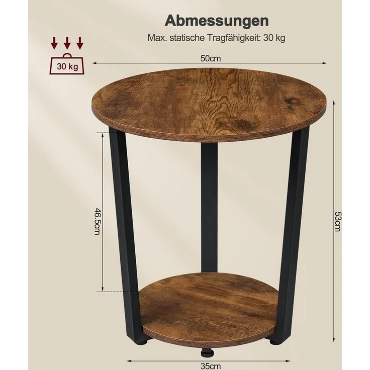 Woltu Couchtisch (1-St), Beistelltisch mit 2 Ablagen, aus Holzwerkstoff – Bild 2