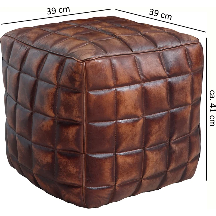 Wohnling 'Stan' Pouf, Ottomane, Sitzwürfel, Echtleder braun 39 x 41 x 39 cm – Bild 5