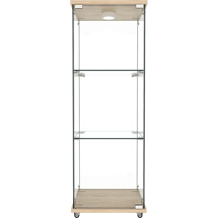 Moderne Glasvitrine mit LED-Beleuchtung,Vitrine,Bücherregal aus gehärtetem Glas,Geeignet für Wohn- und Schlafzimmer, eintüriges dreistufiges Design, Naturholzoptik-H120/B42.5/T36.5 cm--Natürlich--42.5x36.5x120cm--YOUDENOVA – Bild 5