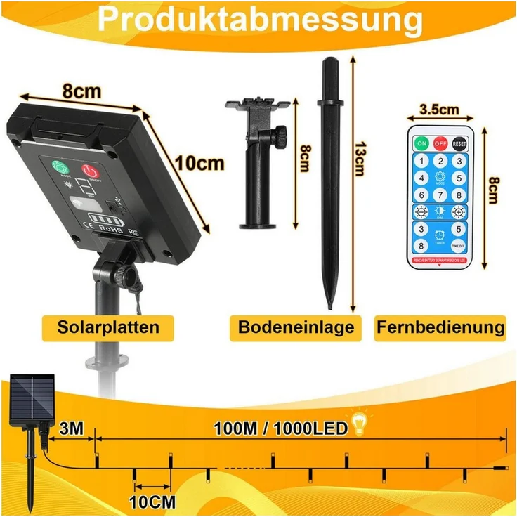 Clanmacy LED-Lichterkette 100M 1000LEDs LED-Lichterkette Solar Lichterkette Aussen Warmweiß, Weihnachten – Bild 2