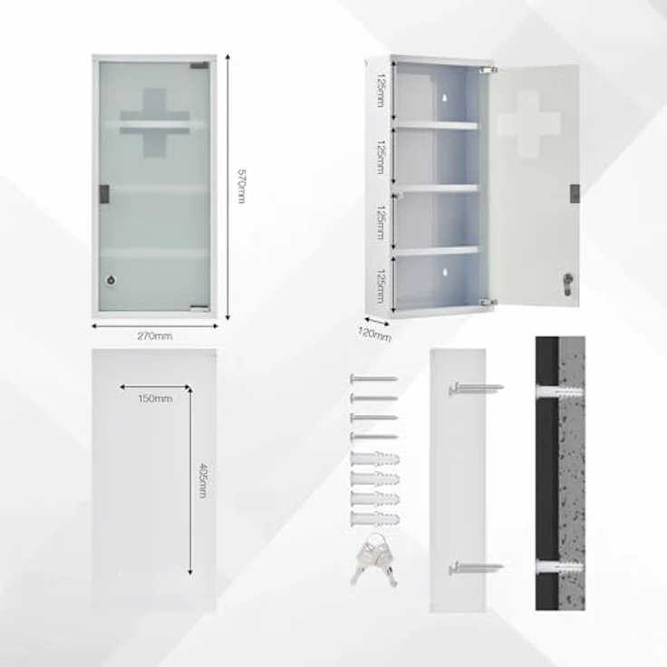 Zedelmaier Medizinschrank aus Edelstahl,Medikamenten Aufbewahrung,Medikamentenschrank 4 Fächer,Apothekerschrank,Hängend,Abschließbarer Medizinschrank,57 x 27 x 12 cm,Weiß – Bild 9