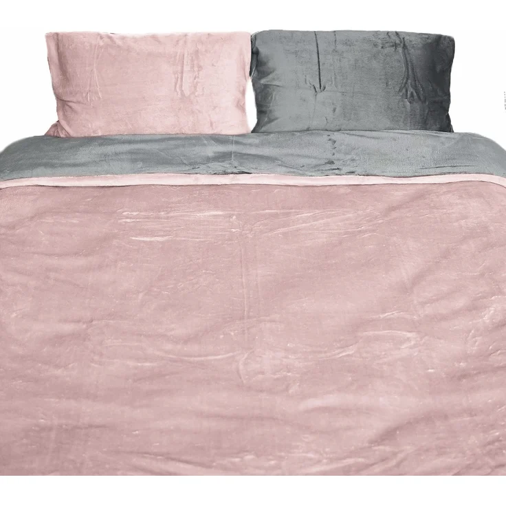 Moderne Plüschbettwäsche mit Reißverschluss - einfarbig, wendbar & warmhaltend Rosa 240x220cm + 2x 80x80cm Kissenbezug – Bild 2