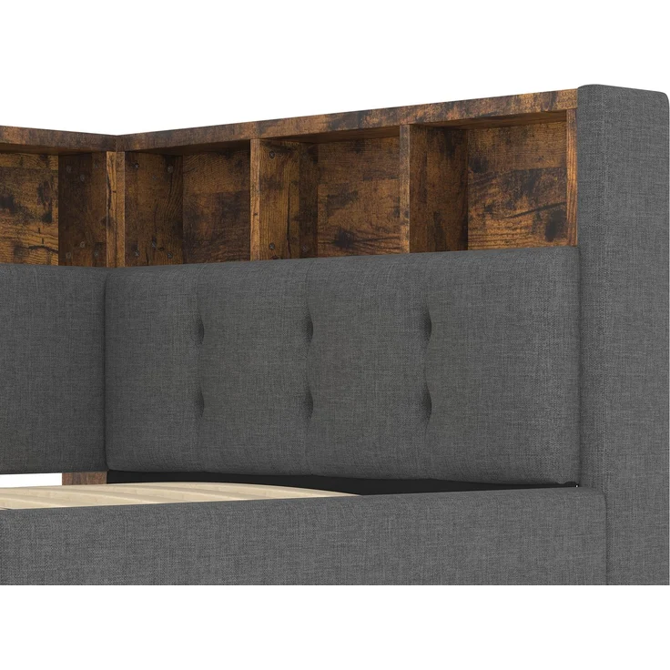 ZUBALIYA Schlafsofa / Tagesbett, mit hydraulische Aufbewahrungsfunktion und mehrfarbiger LED-Streifenbeleuchtung, 90 x 200 cm, Leinen, Grau, fürs Schlafzimmer, mit Stauraum, mit LED, Samt – Bild 18