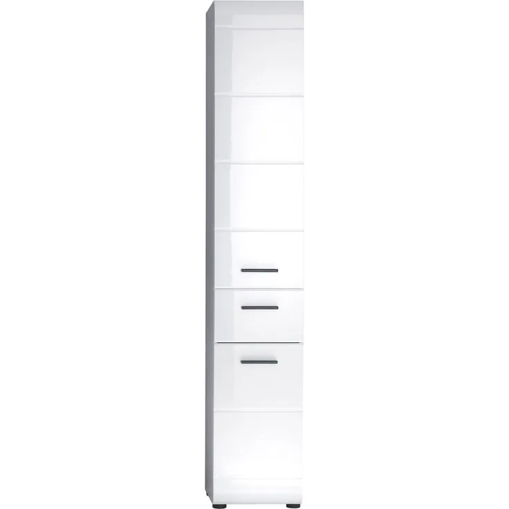 trendteam 'Skin' Hochschrank, Holz weiß, Hochglanz , 2 Türen, Schublade