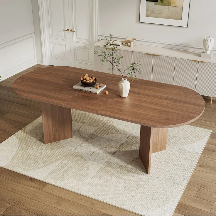 Ausziehbarer Esstisch 140/180x90 cm – Walnuss, MDF, abgerundete Ecken